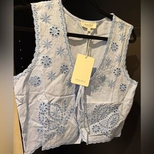 Idem Ditto Light Blue Embroidered Cotton Camisole Vest